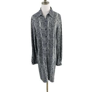Norma Kamali Black/Tan Snake Print Long Sleeve Shirt Dress Women's XL Button Up